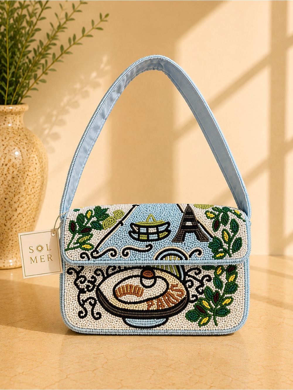 SOL & MER Hand Beaded Asian-Inspired Shoulder Bag – NWT ✨